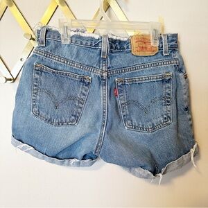 Levi’s distressed high rise cutoff denim mom shorts